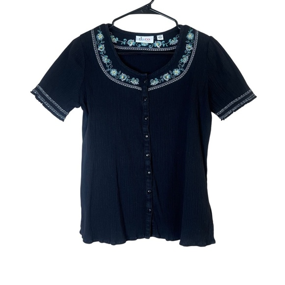 Lot Of 2 VTG Y2K Button Up Embroidered Gauzy Crepe Cotton Shirt Top Womens Sz XS - Picture 2 of 10